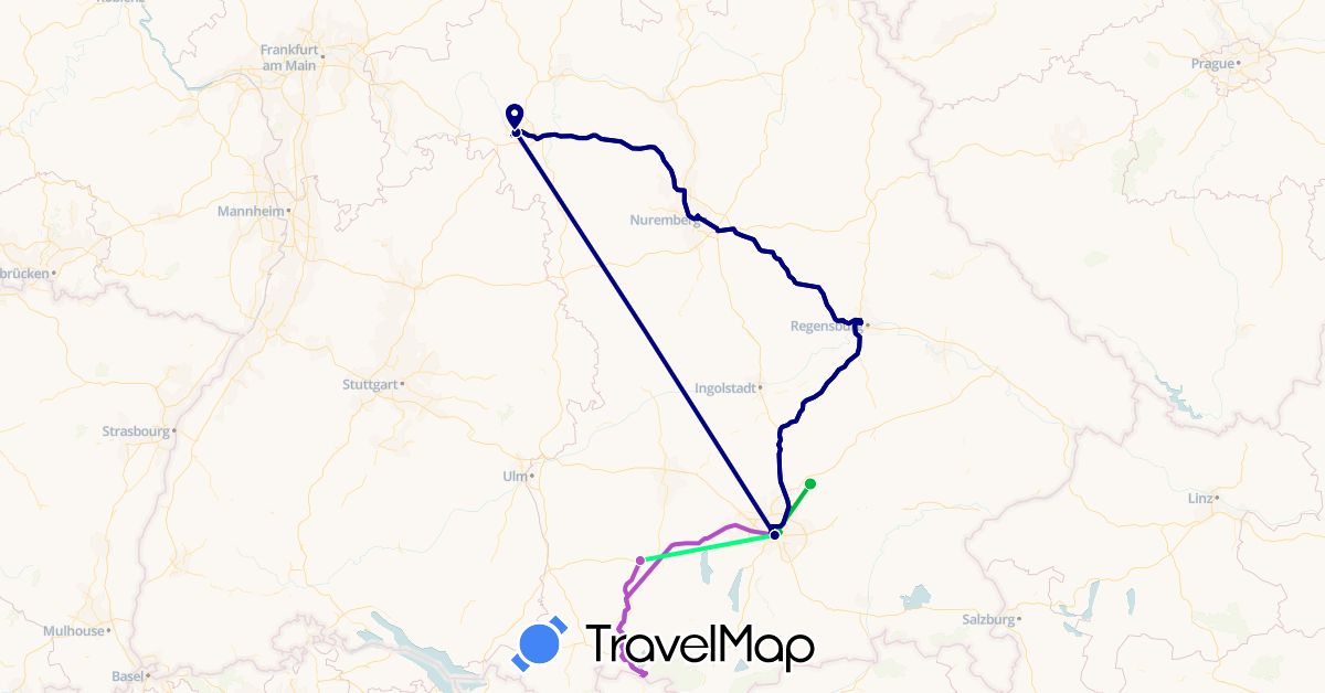 TravelMap itinerary: driving, bus, train, walking in Germany (Europe)